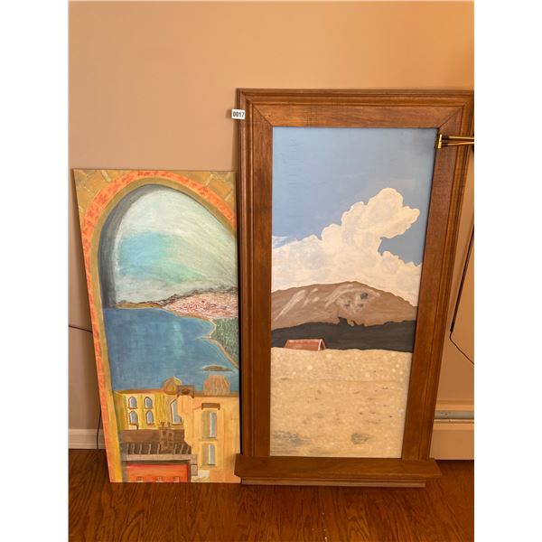 Paintings x2 Artist Unknown Framed - 27w x 56h & Unframed - 19.5w x 46