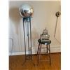 Image 1 : Art Deco Stand with Bulb 56"h x 12" Diameter - Wood Stool 2'h - Vintage Decorative Bird Cage
