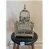 Image 2 : Art Deco Stand with Bulb 56"h x 12" Diameter - Wood Stool 2'h - Vintage Decorative Bird Cage