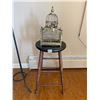 Image 3 : Art Deco Stand with Bulb 56"h x 12" Diameter - Wood Stool 2'h - Vintage Decorative Bird Cage