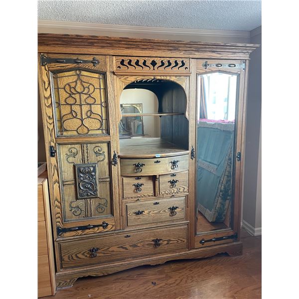 Large Vintage Wardrobe 73"w x 20"d x 83.5"h (Missing Handle For One Drawer)