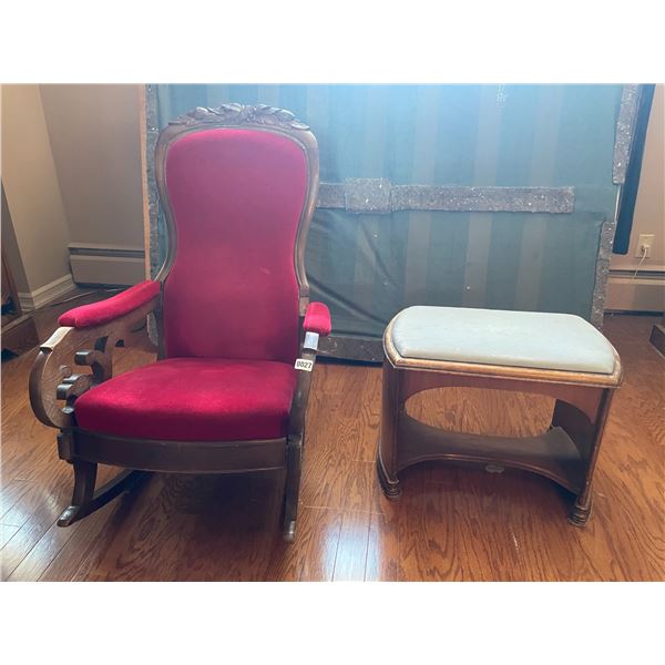 Rocking Chair with Padded Seat (Left Arm Is Damaged) - Small Bench with Padded Seat