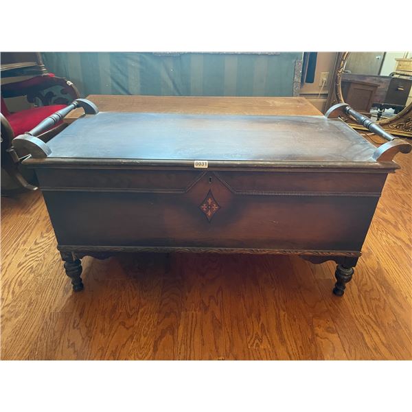 Wooden Vintage Red Seal Cedar Chest with Handles (Has Broken Leg) 44"w x 19.5"d x 22"h