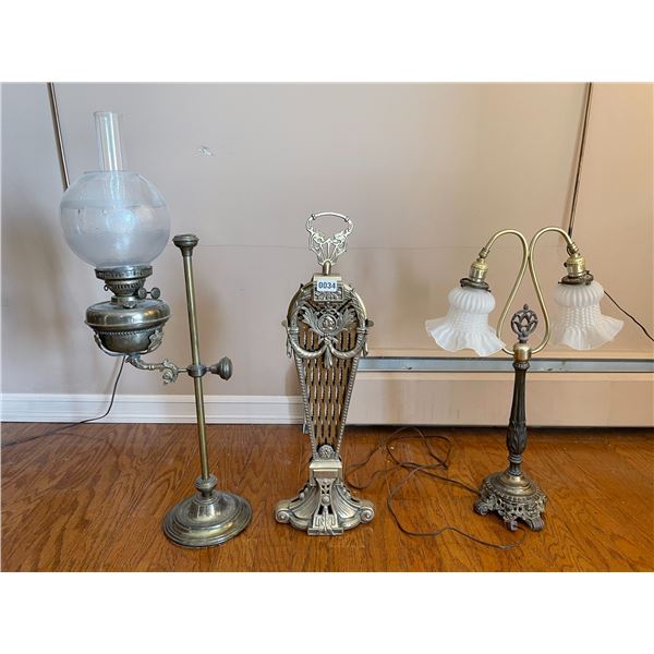 Fire Screen - Oil Lamp - Vintage Electric Side Table Lamp