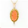 Image 2 : Antique Victorian 10k Gold High Relief Carved Coral Cameo & Pearl Dangle Pendant