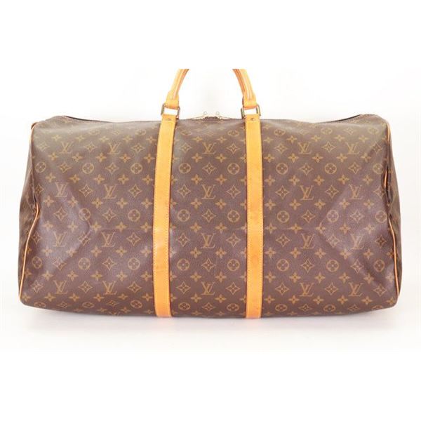 Louis Vuitton Brown Monogram Canvas Leather Keepall 60 cm Duffle Bag Luggage