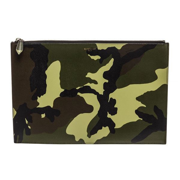 Givenchy Green Camo Leather Document Clutch