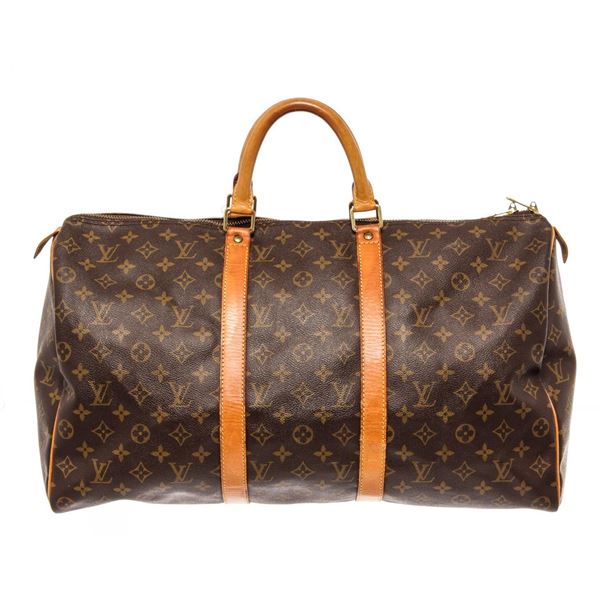 Louis Vuitton Brown Monogram Canvas Leather Keepall 50 cm Duffle Bag Luggage