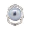 Image 2 : 0.35 ctw Pearl and Diamond Ring - 14KT White Gold
