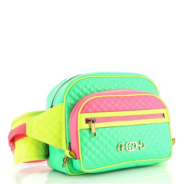 Gucci Green Multicolor Quilted Leather Neon Front Pocket Large Waist Bag