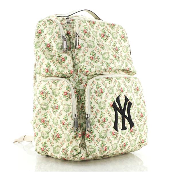Gucci Green Neutral Printed Satin with Applique MLB Front Pocket Medium Backpack