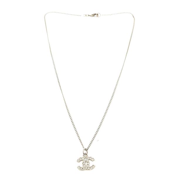 Chanel Silver CC Rhinestone Necklace