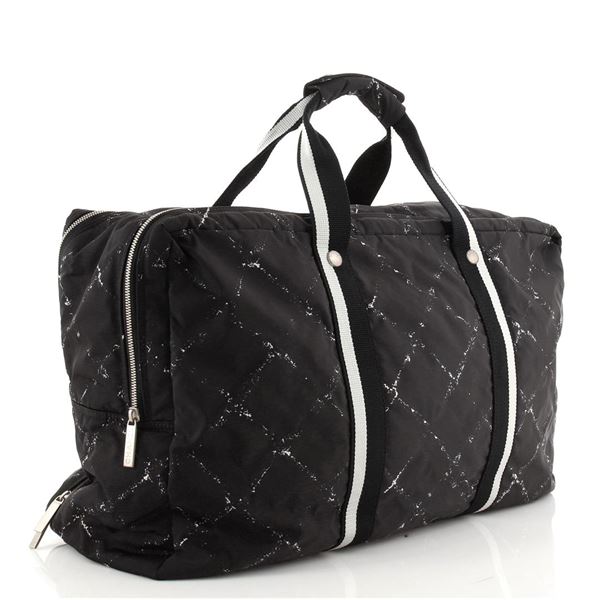 Chanel Black Printed Nylon Travel Line Large Duffle Bag