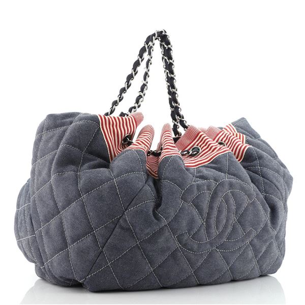 Chanel Blue Quilted Denim Stretch Spirit Large Cabas Handbag