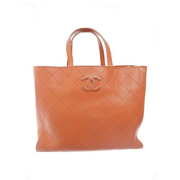 Chanel Brown Quilted Caviar Leather Tote Bag