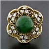 Image 2 : Vintage 18k Yellow Gold Round Jade Solitaire & 0.36 ctw Diamond Halo Frame Ring