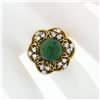 Image 3 : Vintage 18k Yellow Gold Round Jade Solitaire & 0.36 ctw Diamond Halo Frame Ring