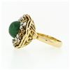 Image 6 : Vintage 18k Yellow Gold Round Jade Solitaire & 0.36 ctw Diamond Halo Frame Ring