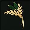 Image 2 : Vintage 14k Gold Marquise Jade Textured Branch Leaf Flower Bundle Brooch Pin