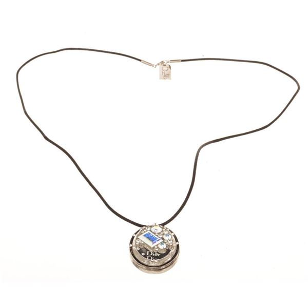 Christian Dior Silver Logo Gem Necklace