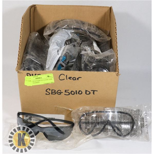 BOX WITH 22 PAIRS OF CLEAR LENS SAFETY GLASSES