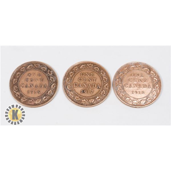 THREE CANADIAN LARGE CENTS