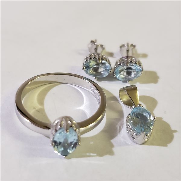 SILVER RHODIUM PLATED BLUE TOPAZ(4C