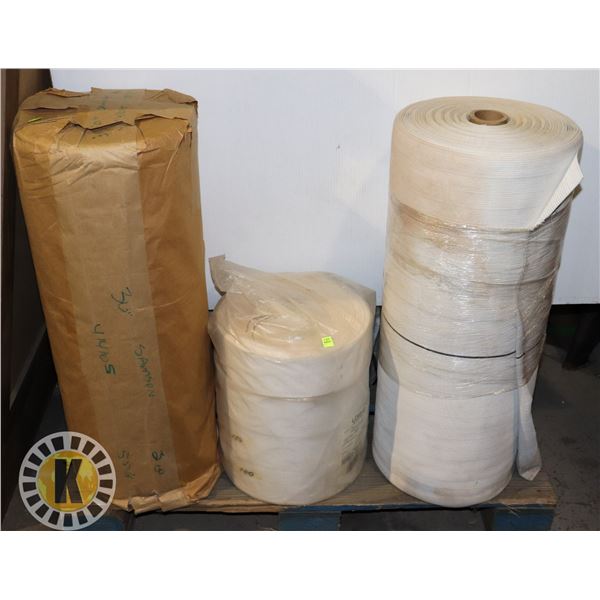 THREE ASSORTED ROLLS OF FURNITURE MAKING WEBBING