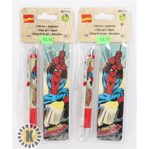 TWO NEW SPIDERMAN PEN AND BOOKMARK SETS