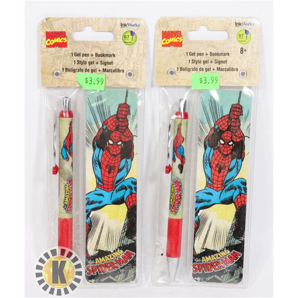 TWO NEW SPIDERMAN PEN AND BOOKMARK SETS