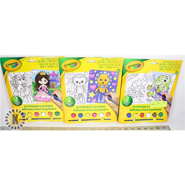 3 NEW CRAYOLA PAINT SETS, 2 POSTERS IN EACH