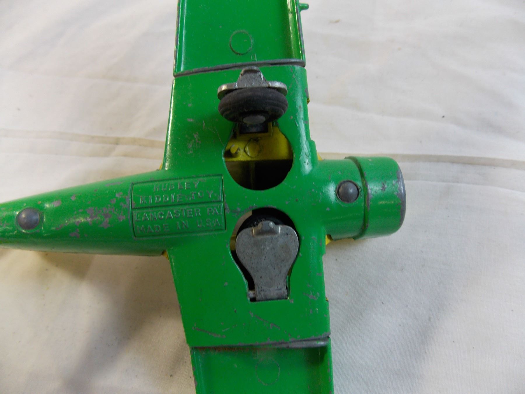 Hubley Kiddie Toy airplane retractable landing wheels + folding wings