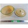 Image 1 : Green Rimmed enamel pot with lid - good condition