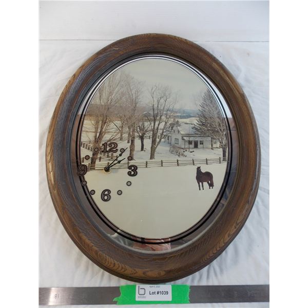 Oval Clock portrait with horse on acreage - 23x19