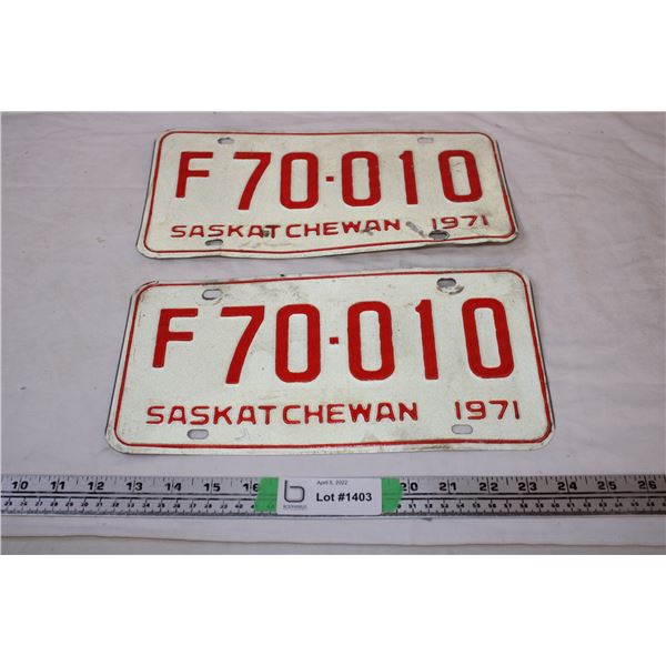 Saskatchewan 1971 License Plates