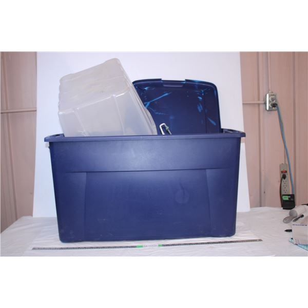 *Plastic Blue Tote with lid,misc items