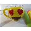 Image 3 : Smiley face ceramic mug, bowl, storage rack, Uv3 furniture protector, 2 OEM shopping bag totes, misc