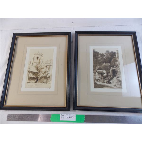 (2) Original Etchings - by E.J Mayberry - 15"x12"