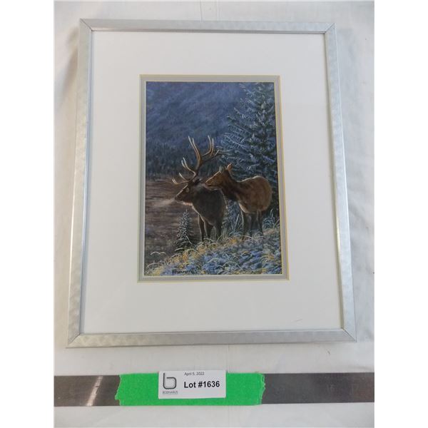 Framed Picture - First Snow Elk - by Peter Potapoff - 13"x11"