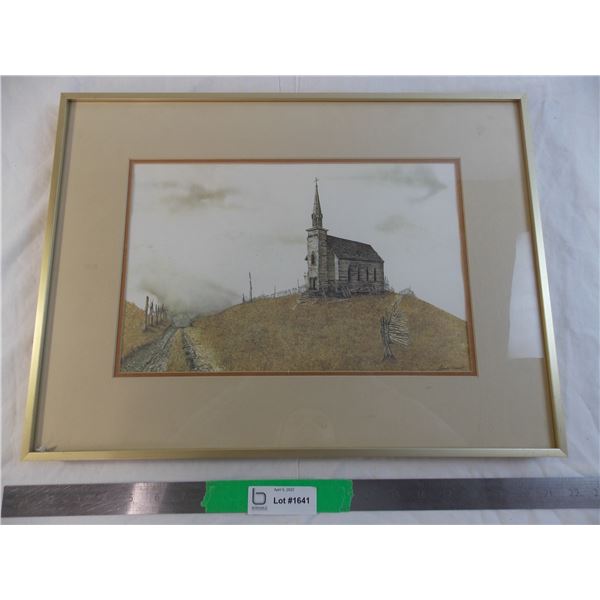 Framed picture of church - by Ronald Woodall 20  x 15 