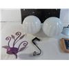 Image 4 : Metal stand for holding jewelry, 2 glass light shades (one cracked), misc