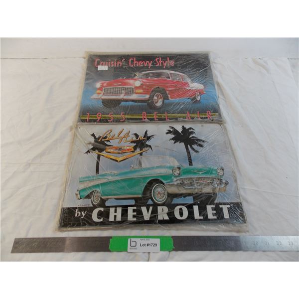 (2) Chevy Tin pictures in plastic wrap - 11x16