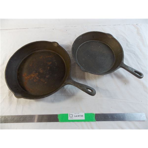 (2) Cast Iron Frying Pans - 10" + 8" cooking surface