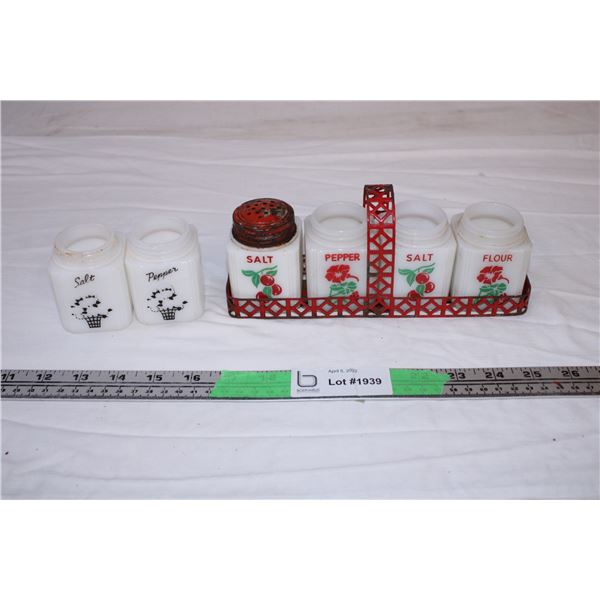Milk glass shakers with caddy