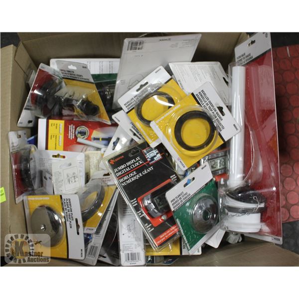 BOX OF ASSORTED MOSTLY BATHROOM ACCESSORIES