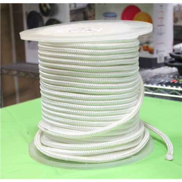 PARTIAL ROLL OF DOUBLE BRAIDED WHITE NYLON ROPE