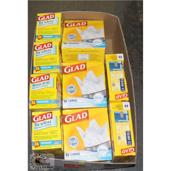 BOX OF GLAD GARBAGE BAGS