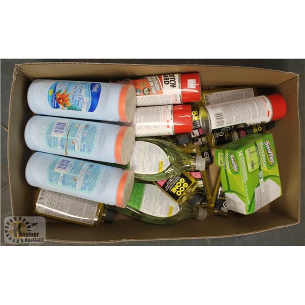 BOX OF ASSORTED CLEANING SUPPLIES