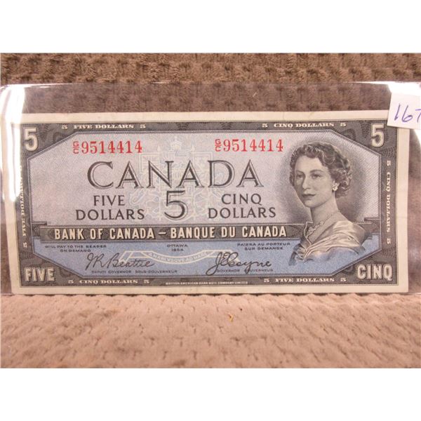 1954 Canadian 5 Dollar Bill With Devils Face