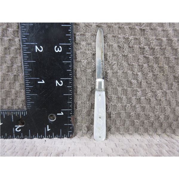 Mini Pocket Knife - Possible Sterling Silver & Mother of Pearl